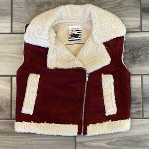 Burgundy Vest with White Sherpa Trim